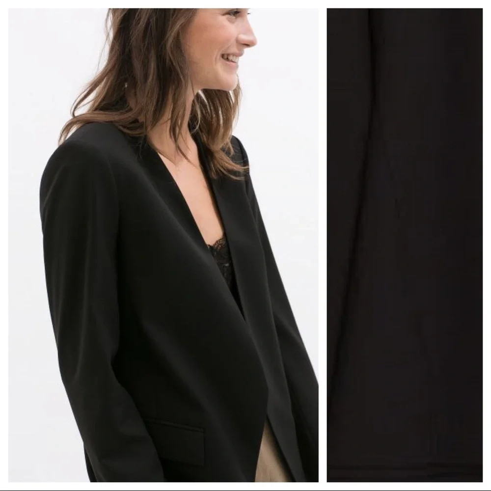 NWT. Zara Black No Collar Jacket Blazer. Size S